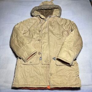 Vintage Envoy Arctic Parka Flying Jacket Size Medium Tan Fur Hood Quilted Lined